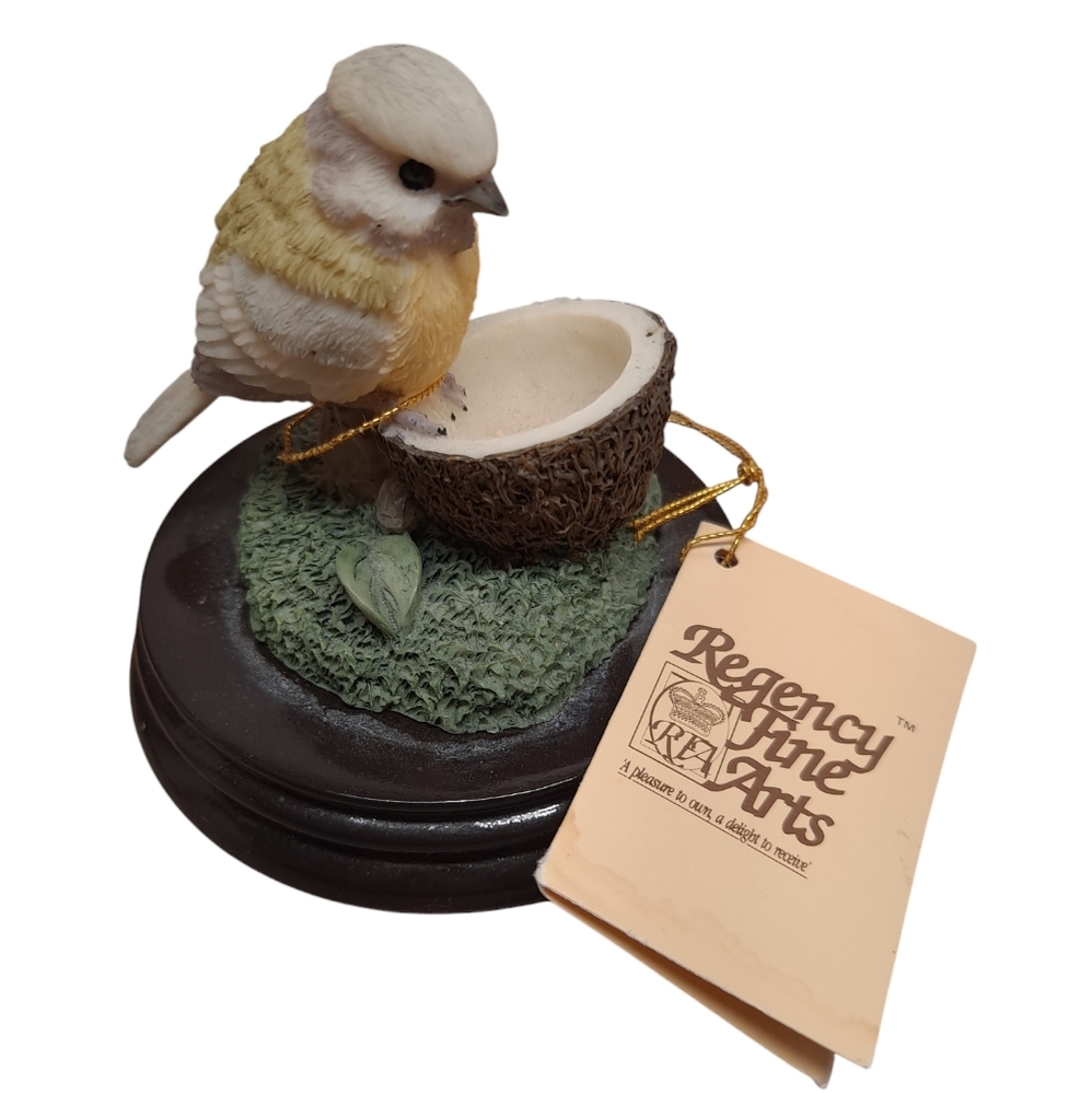 Vntg Blue Tit  On Coconut Figurine By Regency Fine Arts